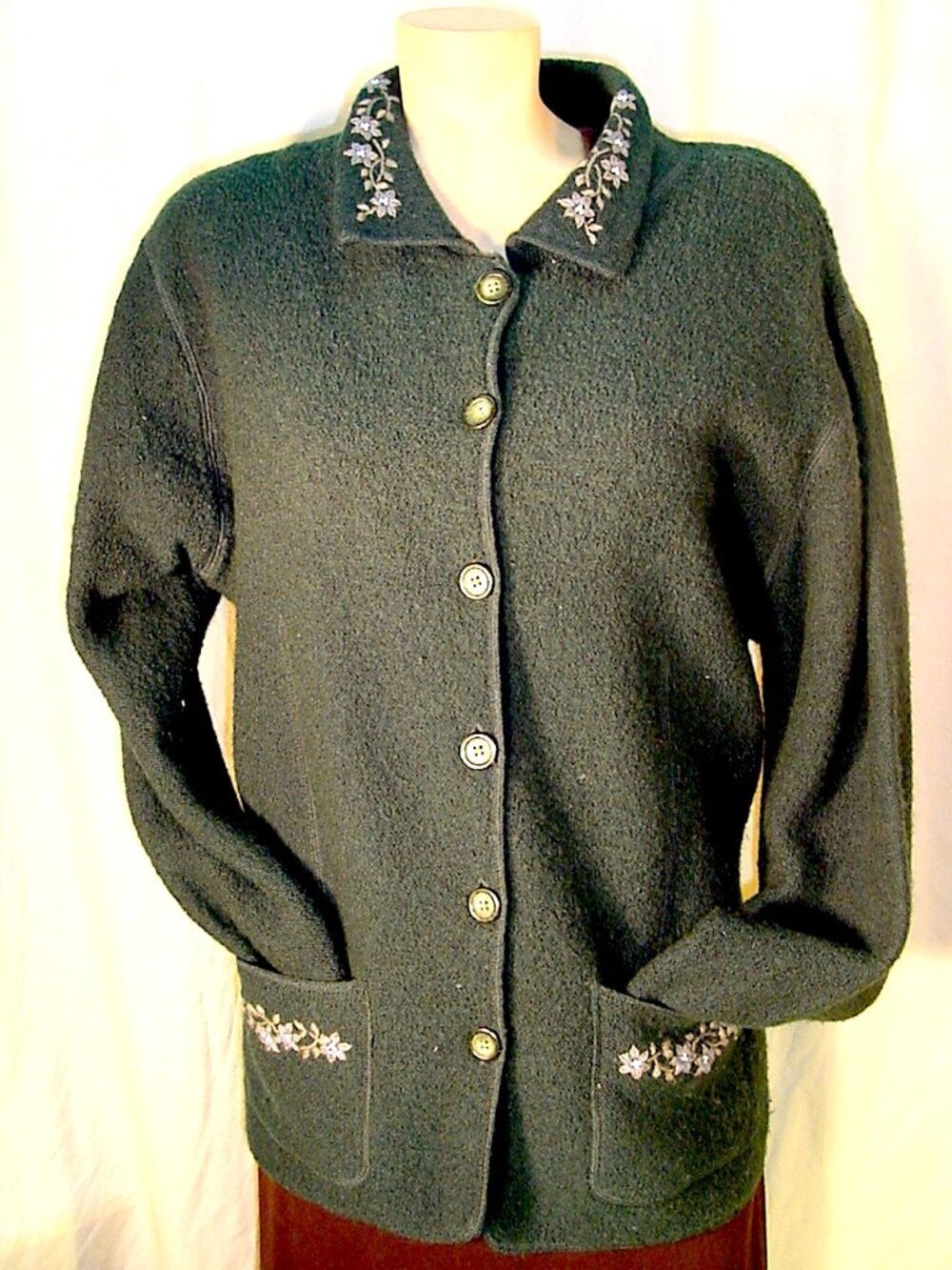 CHEROKEE Green Boiled Wool Jacket Embroidered Trim XL